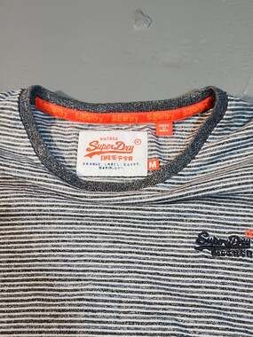 Vintage Superdry ORANGE LABEL Long Sleeve Top Striped- Grey M